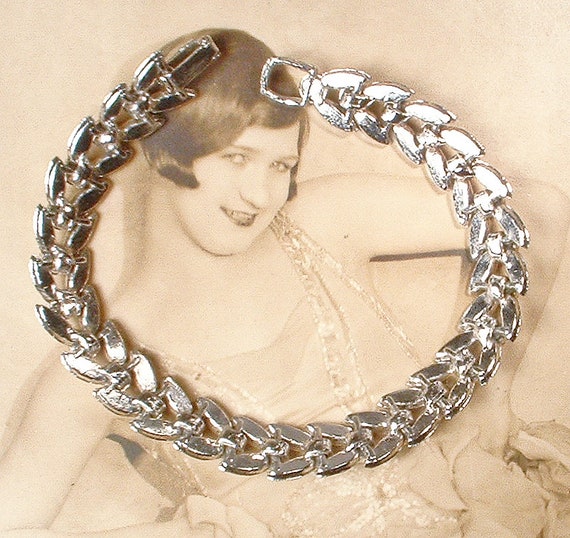 Vintage Crystal Rhinestone Bridal Bracelet,1940s … - image 9