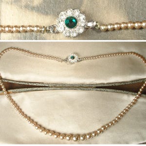 Vintage 1940er Jahre EMeRaLD/Champagne Elfenbein Glas Perlen-Halskette und Art Deco Choker Einzelstrang Brautschmuck