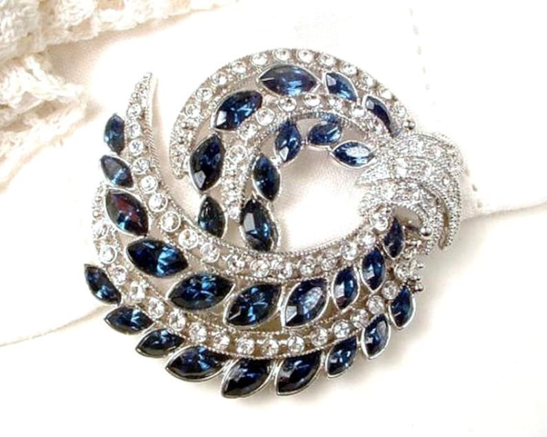Vintage Sapphire Bridal Hair Comb 1920s Art Deco Navy Blue Etsy