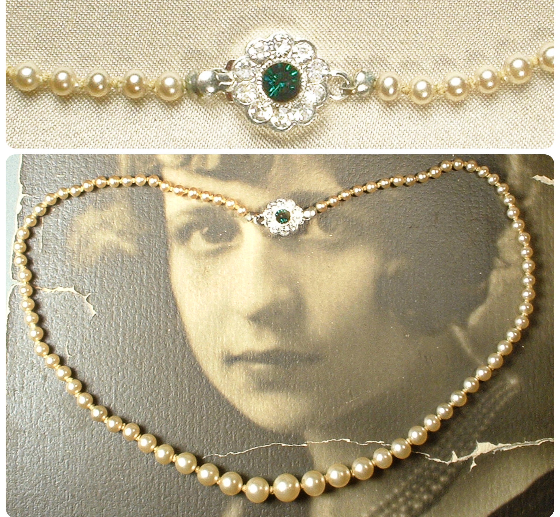 Vintage Pearl Necklace with Crystal Pendant EVERLASTING