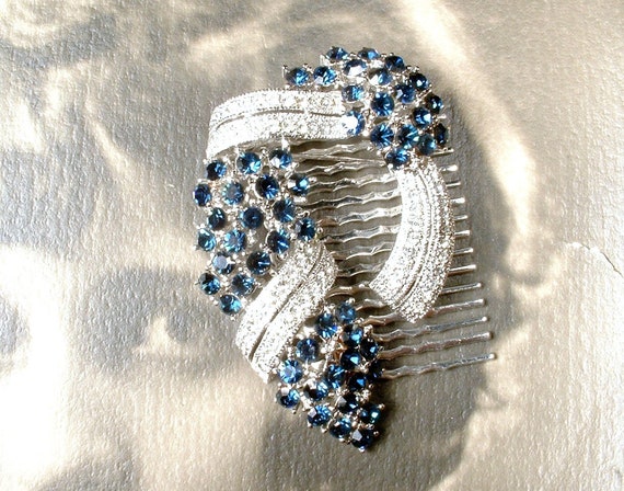 Vintage Art Deco Flapper OOAK Sapphire Bridal Hai… - image 3