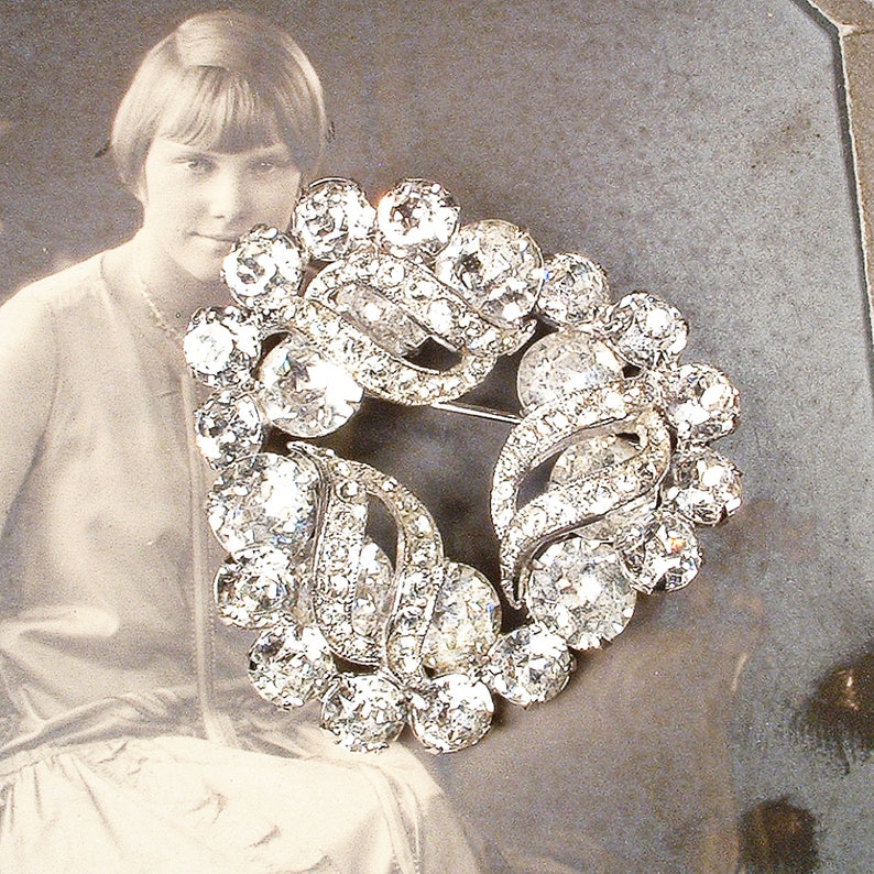 PRISTINE Vintage 1940s EISENBERG Brooch/Bridal Hair Comb,Layered Crystal Rhinestone Bridal Wedding Dress Sash Pin/Headpiece Hairpiece Signed Leave as a Brooch