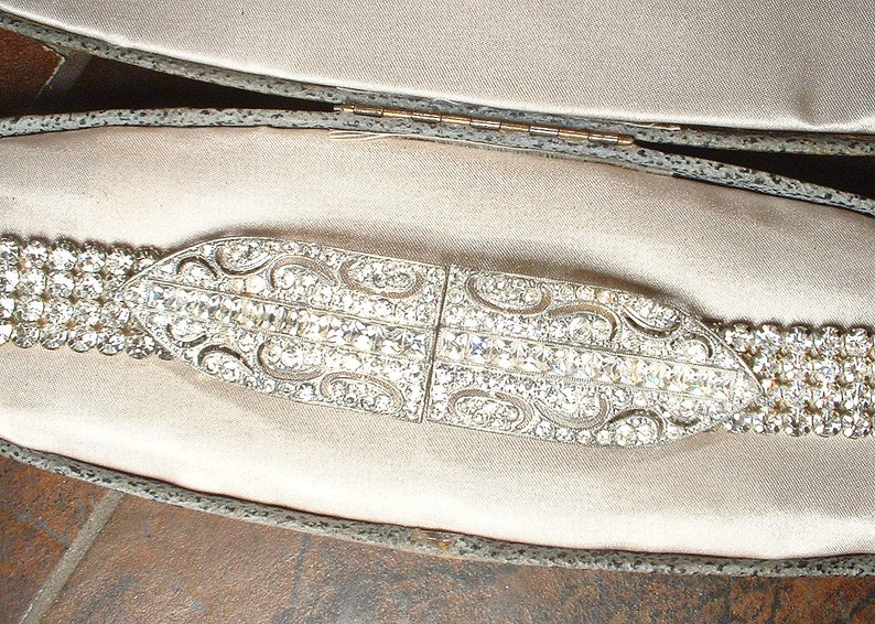 ANTIQUE Art Deco Rhinestone Bridal Belt, Vintage 1930s Wedding Dress Sash,1920s Gatsby Flapper Belt/Buckle, Silver Crystal SIZEABLE image 4