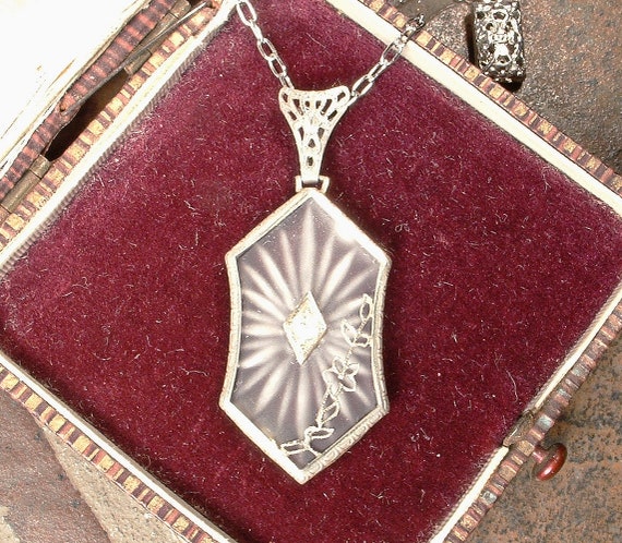 Antique Art Nouveau Camphor Glass Necklace, 1930s… - image 3