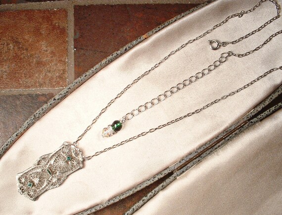 Antique 1920s Emerald Green Rhinestone Necklace,art Deco/edwardian 