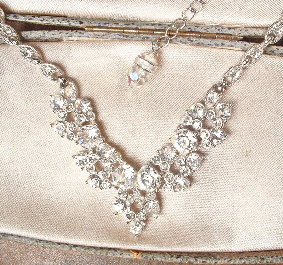 Vintage 1940s Art Deco Necklace, Silver Rhineston… - image 5