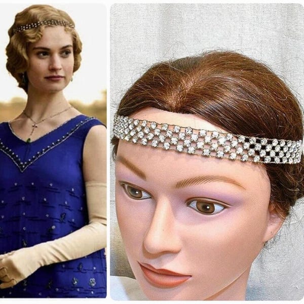 ANTYCZNA opaska na głowę z kryształkami z lat 20. XX wieku, ozdoba ślubna w stylu art déco, biżuteria ślubna w stylu Gatsby w stylu vintage, prezent