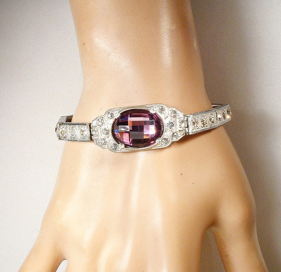 ANTIQUE Art Deco Purple Rhinestone Bracelet, 1920… - image 8