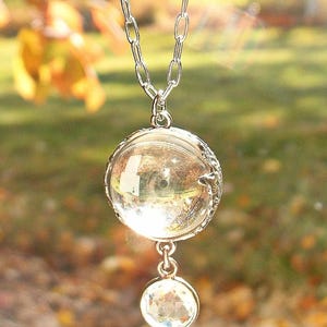 ANTIQUE 1920s PooLS of LiGHT Necklace,Art Deco Vintage Wedding Quartz Ball Rock Crystal Undrilled Orb Pendant Bridal STERLING Silver