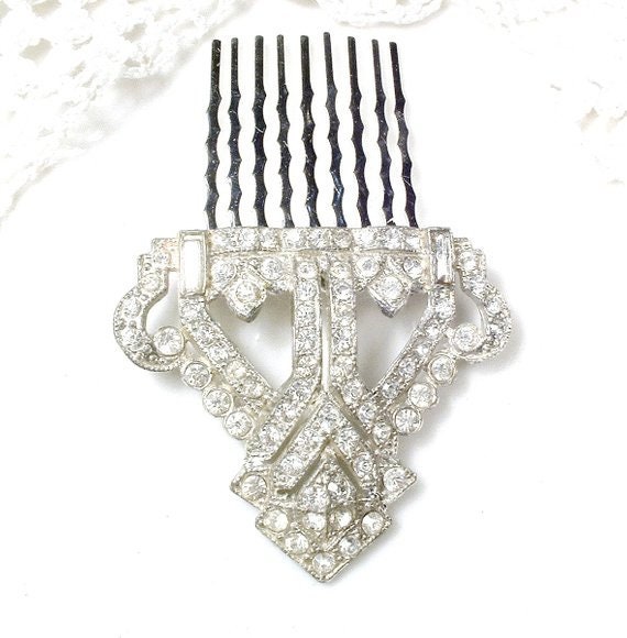 Antique 1930s Art Deco Bridal Hair Comb,Headpiece… - image 4