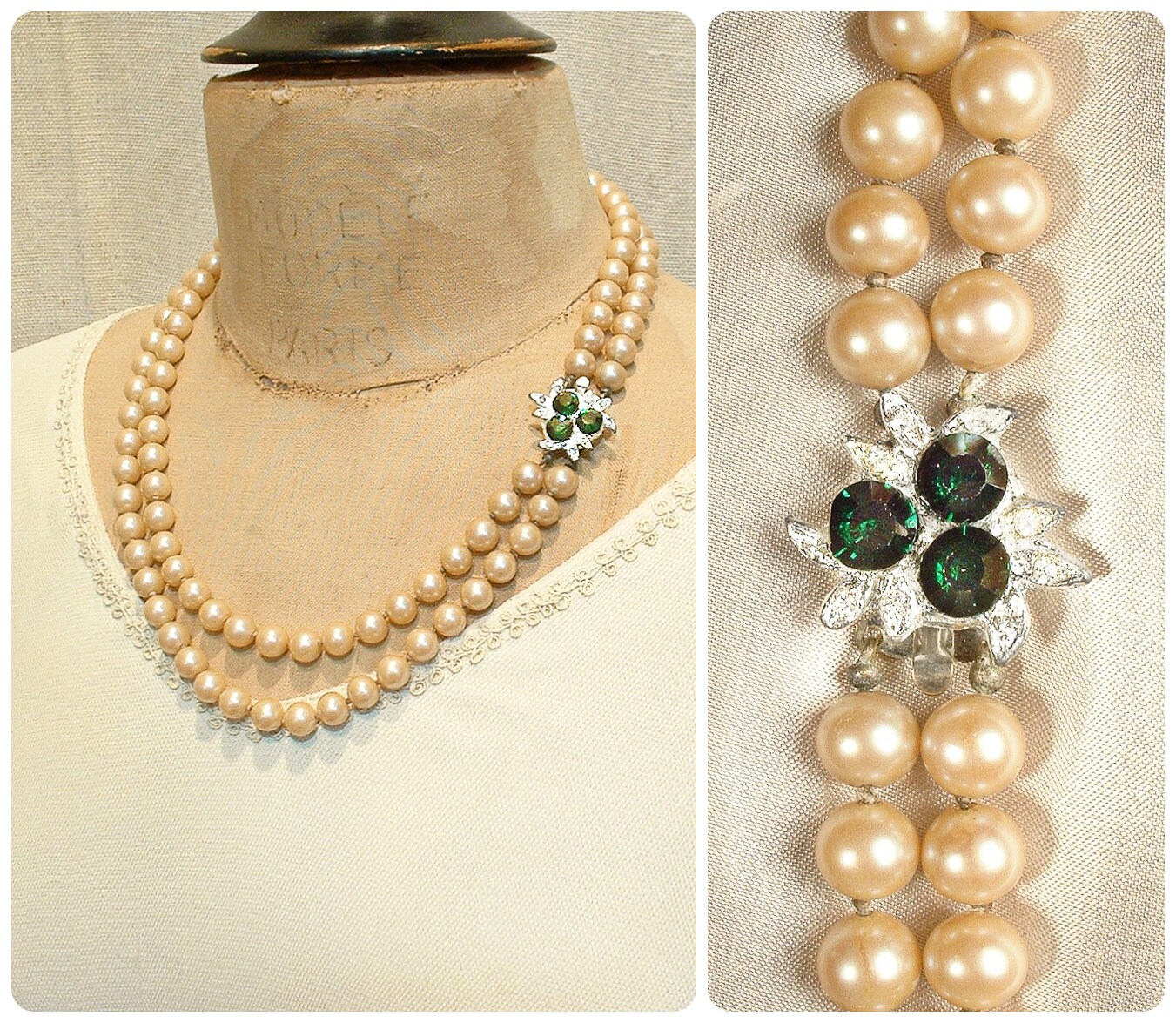 Vintage EMERALD Rhinestone Champagne 