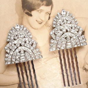 Antique 1930s Rhinestone Bridal Hair Comb OR Dress Clip PAIR,Art Deco Something Old 1920s Head Piece Gatsby Vintage Wedding Silver Headpiece