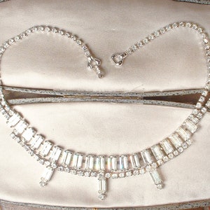 PRISTINE Vintage Old Hollywood Glam Rhinestone Necklace,Silver Clear Baguette Crystal Art Deco Bridal Choker, Gatsby Wedding Tennis WEISS image 3