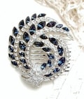 Vintage Sapphire Bridal Hair Comb 1920s, Art Deco Navy Blue Rhinestone Silver Crystal Brooch to Headpiece Head Piece Wedding Jewelry Gift