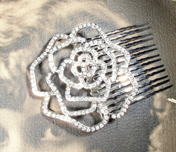 Vintage Rose Art Deco Bridal Hair Comb/Wedding Dr… - image 1