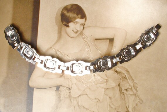 Vintage 1940s Art Deco Bracelet, Princess Cut Rhi… - image 8