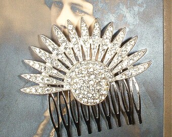Antieke bruids zendspoel, art deco haarkam, vintage strass flapper waaier zilveren jurk clip naar jaren 1920 bruiloft accessoire haarstukje Gatsby