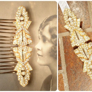 Vintage Art Deco Gold Hair Comb/Buckle, Rhinestone 1920s Wedding Dress Sash Belt,Bridal Head Piece Jewelry Gatsby Flapper Headpiece Gift