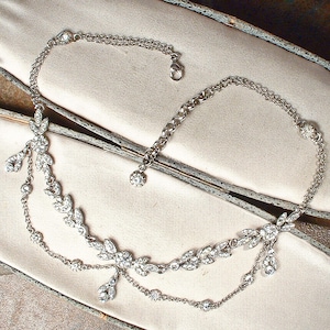 SiMaN Tu Haute Couture Rhinestone Choker/Necklace, Cubic Zirconia Art Deco Glam Designer Bridal Floral Garland Ethereal Vintage Wedding