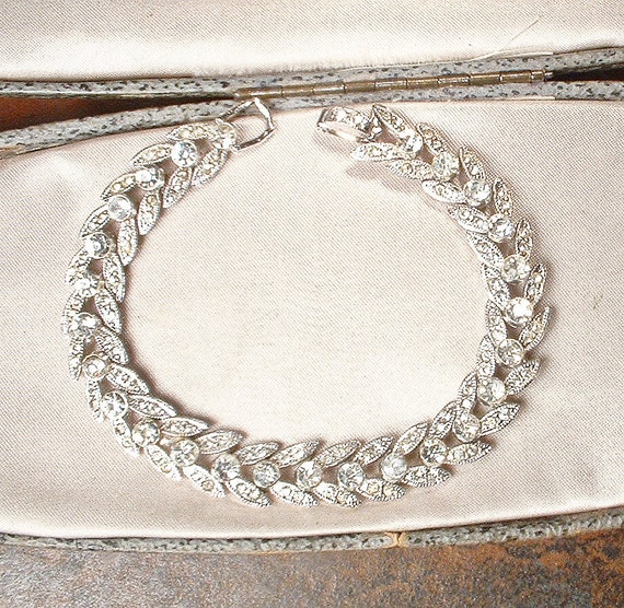 Vintage Crystal Rhinestone Bridal Bracelet,1940s … - image 4