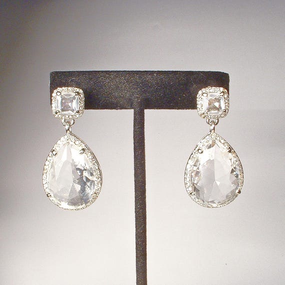 Vintage Crystal/rhinestone Bridal Dangle Earrings,art Deco