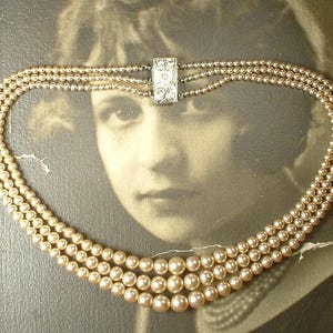 Vintage Gold Glass Ivory Pearl Necklace, Leaf Link Bridal