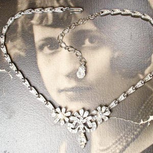Collier en strass Art déco vintage des années 1940, tour de cou pour mariée/mariage, cadeau ancien en cristal argenté Gatsby des années 1920, designer ORA PRISTINE
