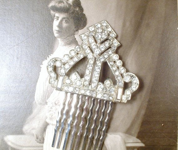 Antique 1930s Art Deco Bridal Hair Comb,Headpiece… - image 1