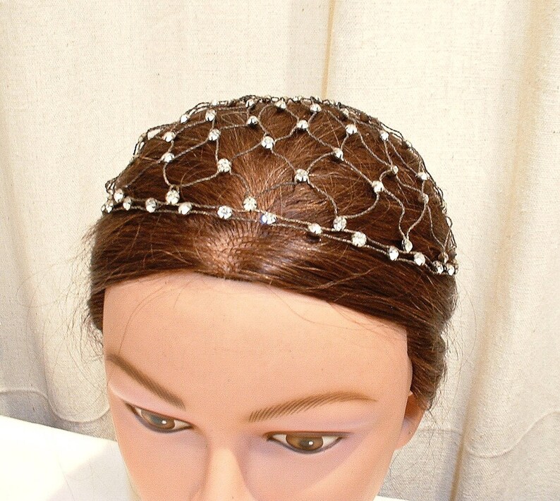 ANTIQUE 1920s Flapper Rhinestone Juliet Cap, Metallic Mesh Crystal Headpiece,1920 Great Gatsby Bridal Wedding Wire Hat Downton Abbey Jewelry image 3