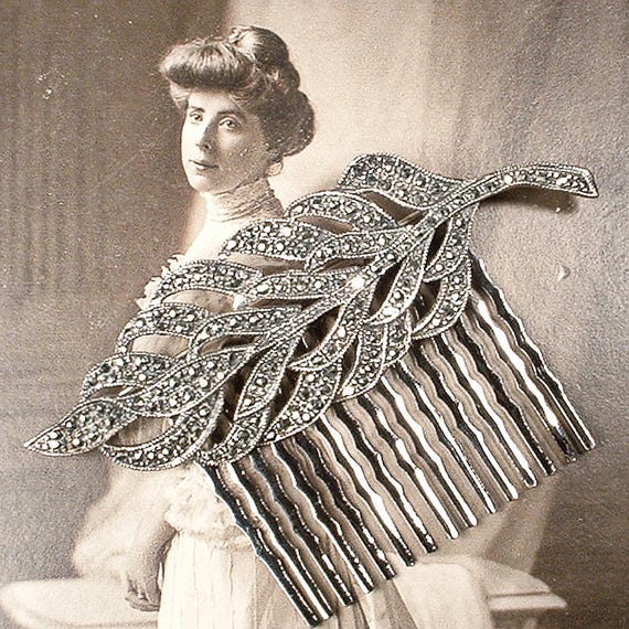Vintage Marcasite Brooch/bridal Hair Comb,art Deco 1920s  display picture 1