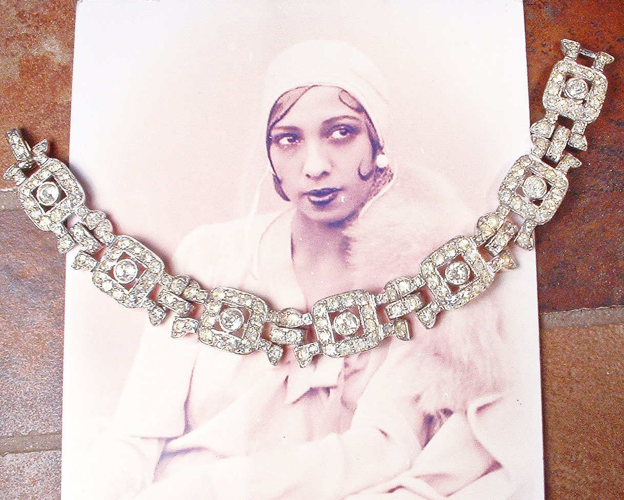 Vintage LEDO Art Deco Bracelet,silver Paste Crystal Rhinestone Wide  Geometric Link,gatsby Bridal 1940s Vintage Wedding Flapper 1920s POLCINI 