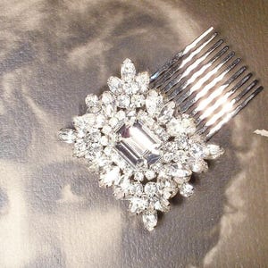 Vintage Art Deco Rhinestone Bridal HAIR COMB/Wedding Dress Sash Brooch, 1920s Old Hollywood GLAM Crystal Silver Headpiece Something Old Gift