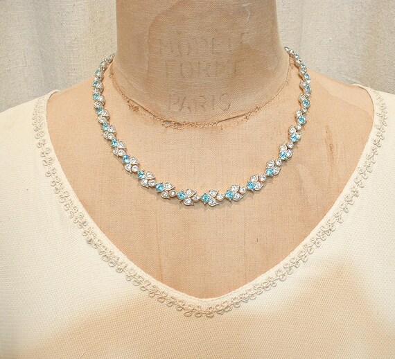 Vintage Aqua Rhinestone Necklace, BOGOFF 1940s Ar… - image 7