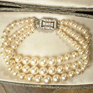 Vintage Art Deco Ivory Pearl Bridal Bracelet,STERLING SILVER Wedding Multi Strand Graduated, Rhinestone 1920s Something Old Gift Antique