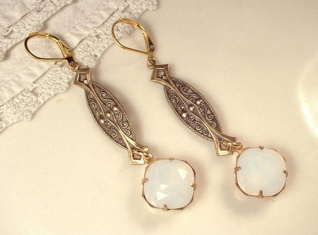 1920s OPAL Antique Gold Art Nouveau/deco Rhinestone Vintage 