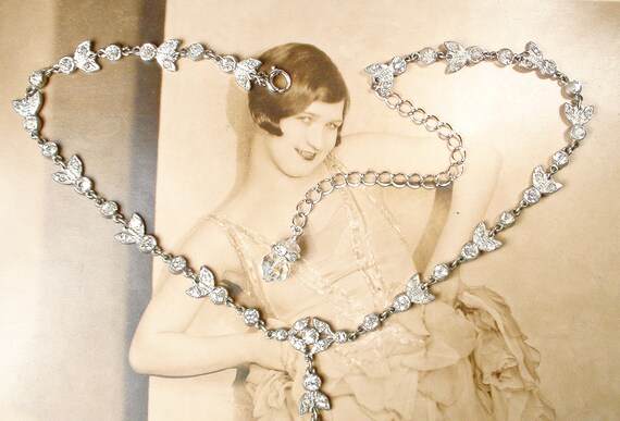 ANTiQue 1920s French Paste Rhinestone Art Deco Ne… - image 3