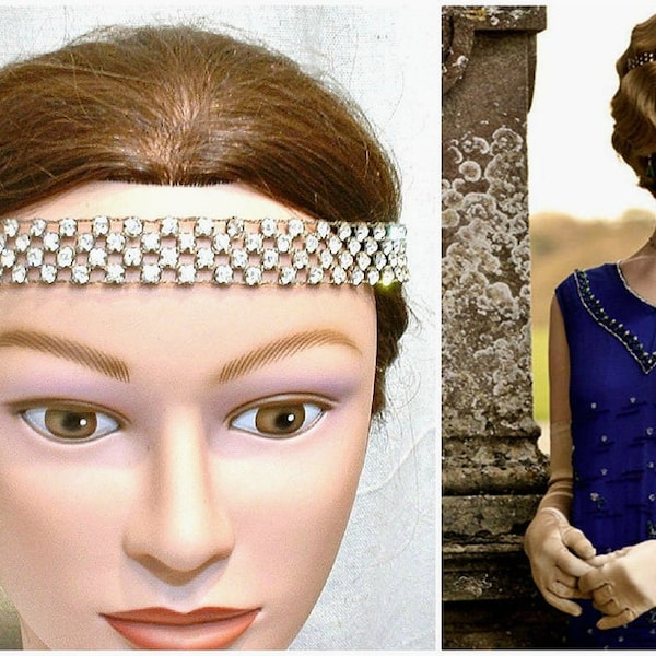 ORIGINAL 1920s Headband, Downton Abbey Bridal Hair Accessory, Art Deco Headpiece Great Gatsby Rhinestone Chain Vintage Flapper Forehead Halo