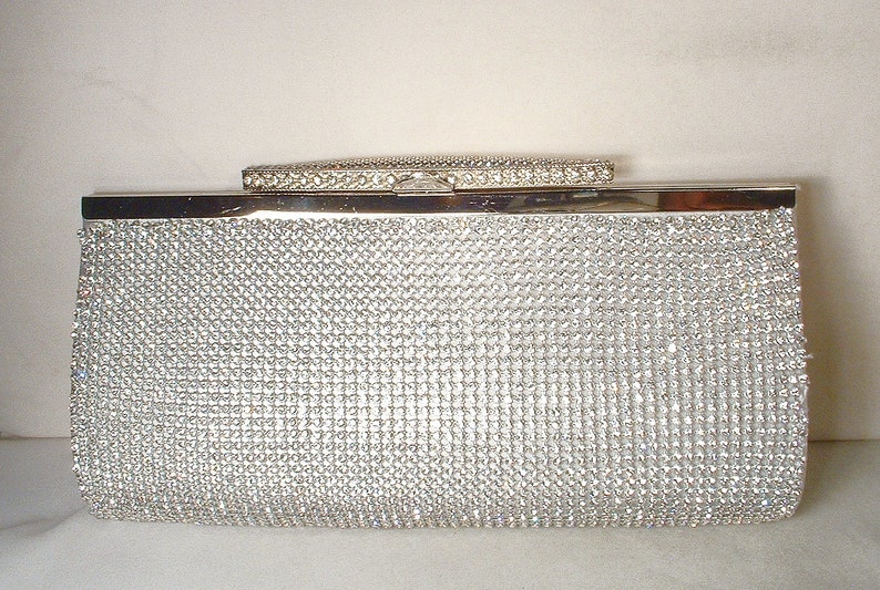 PRISTINE Art Deco Silver Rhinestone Evening Purse,Jewel Clutch/CrossBody Bag,1920s Vintage Wedding Old Hollywood Glam Handbag Flapper Bridal image 3