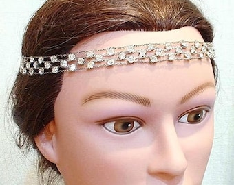 ANTIQUE 1920s Headband, Flapper Rhinestone Bridal Hair Vine, Art Deco Headpiece Great Gatsby Chain Vintage Downton Abbey Forehead Halo 1920