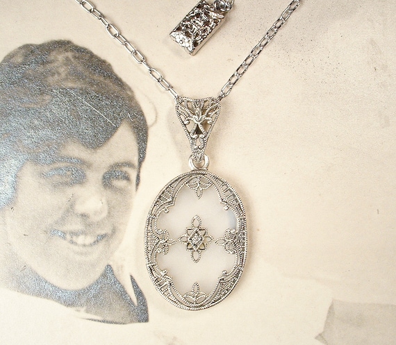 Vintage DIAMOND Camphor Glass Necklace,Art Deco S… - image 2