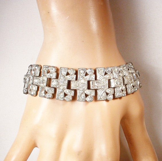 Vintage Art Deco 1930s Paste Rhinestone Bracelet,… - image 6