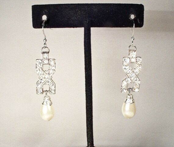 Vintage Art Deco Ivory Pearl Bridal Earrings, 192… - image 8