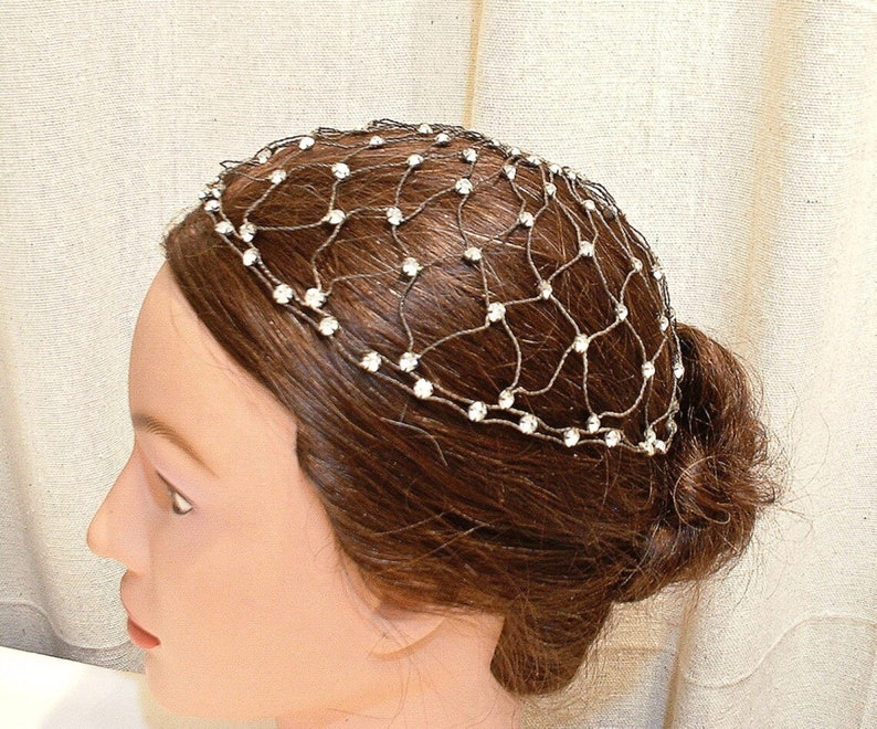 ANTIQUE 1920s Flapper Rhinestone Juliet Cap, Metallic Mesh Crystal Headpiece,1920 Great Gatsby Bridal Wedding Wire Hat Downton Abbey Jewelry image 2