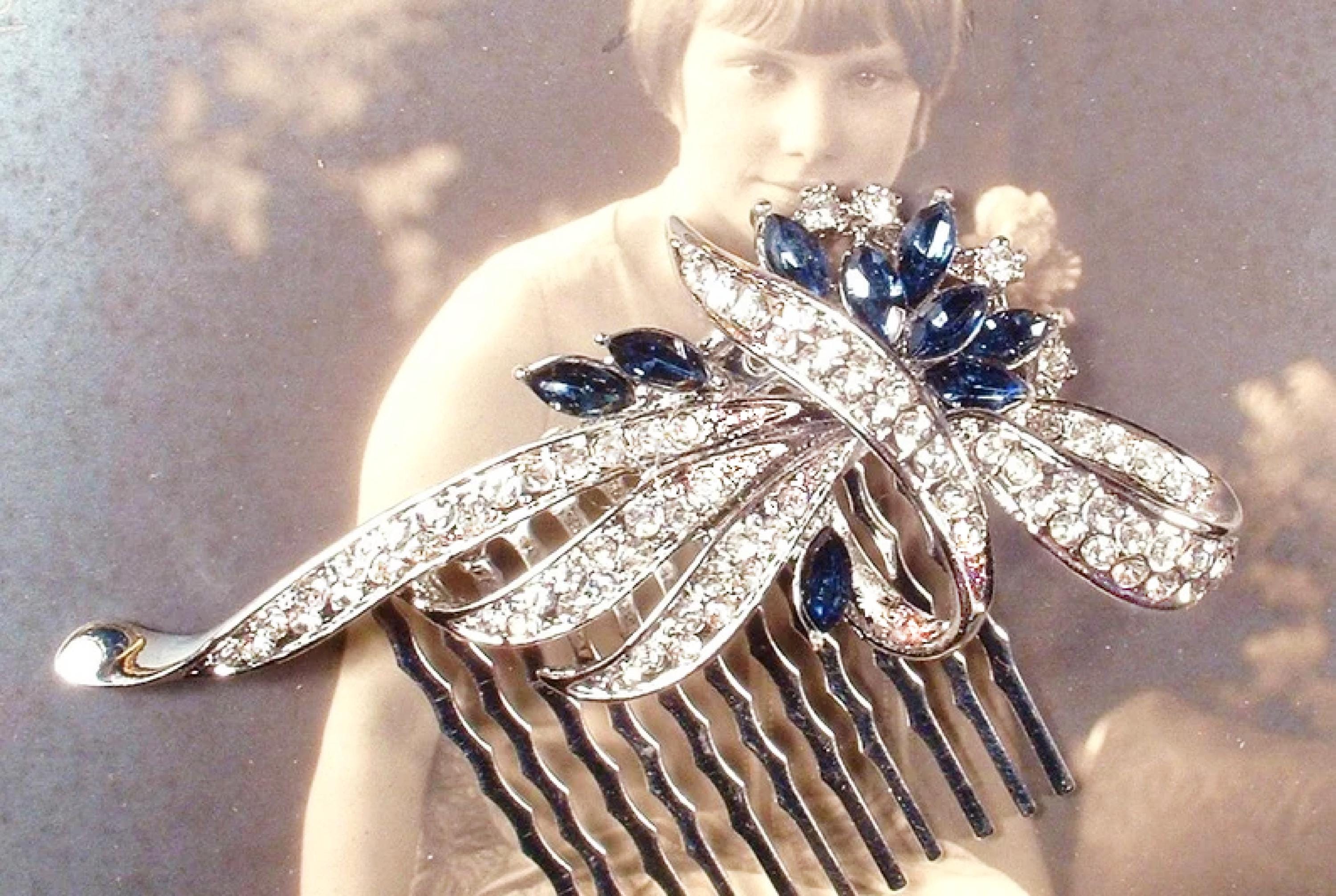 Pettine Per Capelli Da Sposa Con Strass - Gioiello Blu Per Matrimoni E Eventi - Foto 9