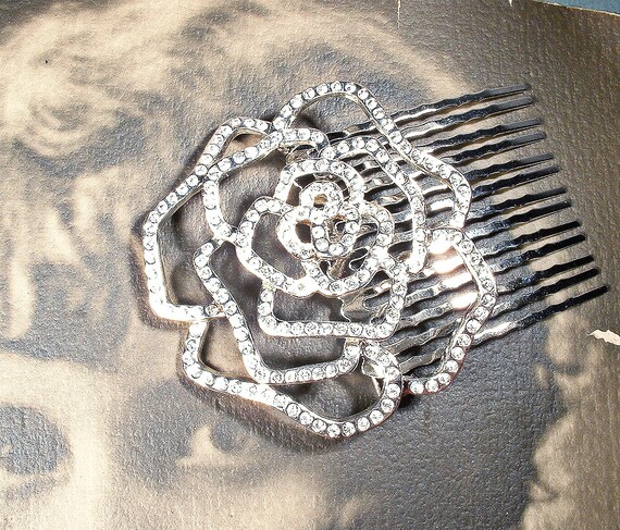 Vintage Rose Art Deco Bridal Hair Comb/Wedding Dr… - image 6