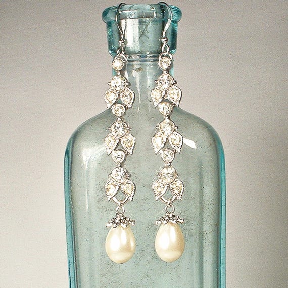 Boucles D'oreilles Pendantes Style Art Déco Années 1920 - Cristaux De Strass Et Perles - Pour Soirée Vintage Ou Mariage