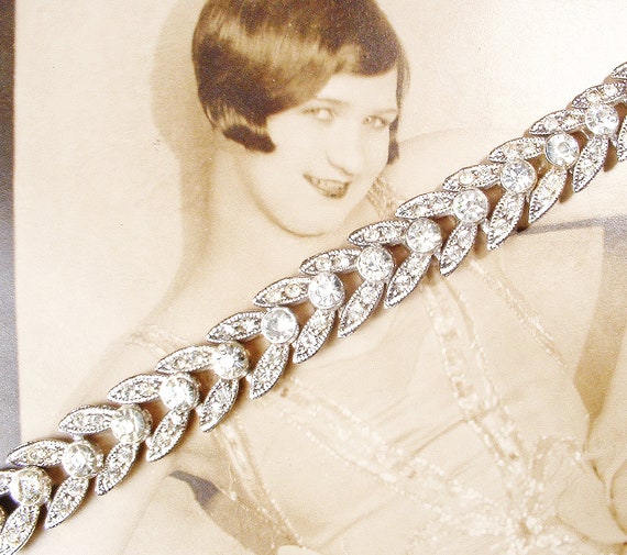 Vintage Crystal Rhinestone Bridal Bracelet,1940s … - image 3