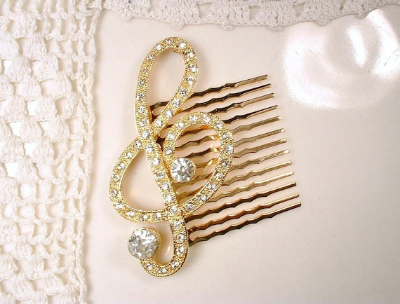 1 Vintage Rhinestone Music Bridal Hair Comb, Silv… - image 3