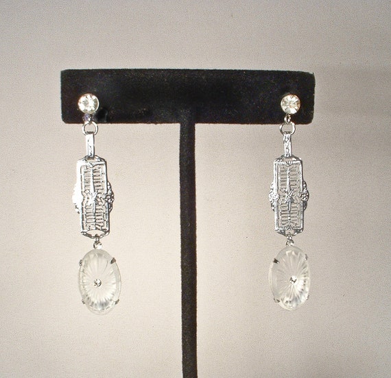 Art Deco Vintage Camphor Glass Dangle Earrings, A… - image 7