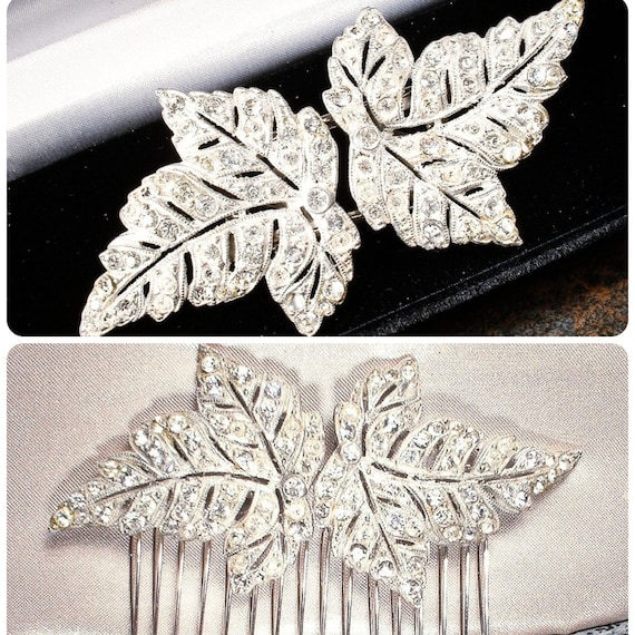 ANTIQUE Art Nouveau Hair Comb/Dress Clips Duette … - image 1